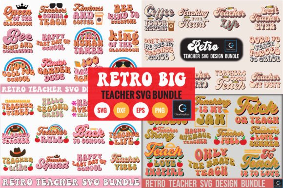 Retro Big Teacher Bundle for Crafts & Graphics
